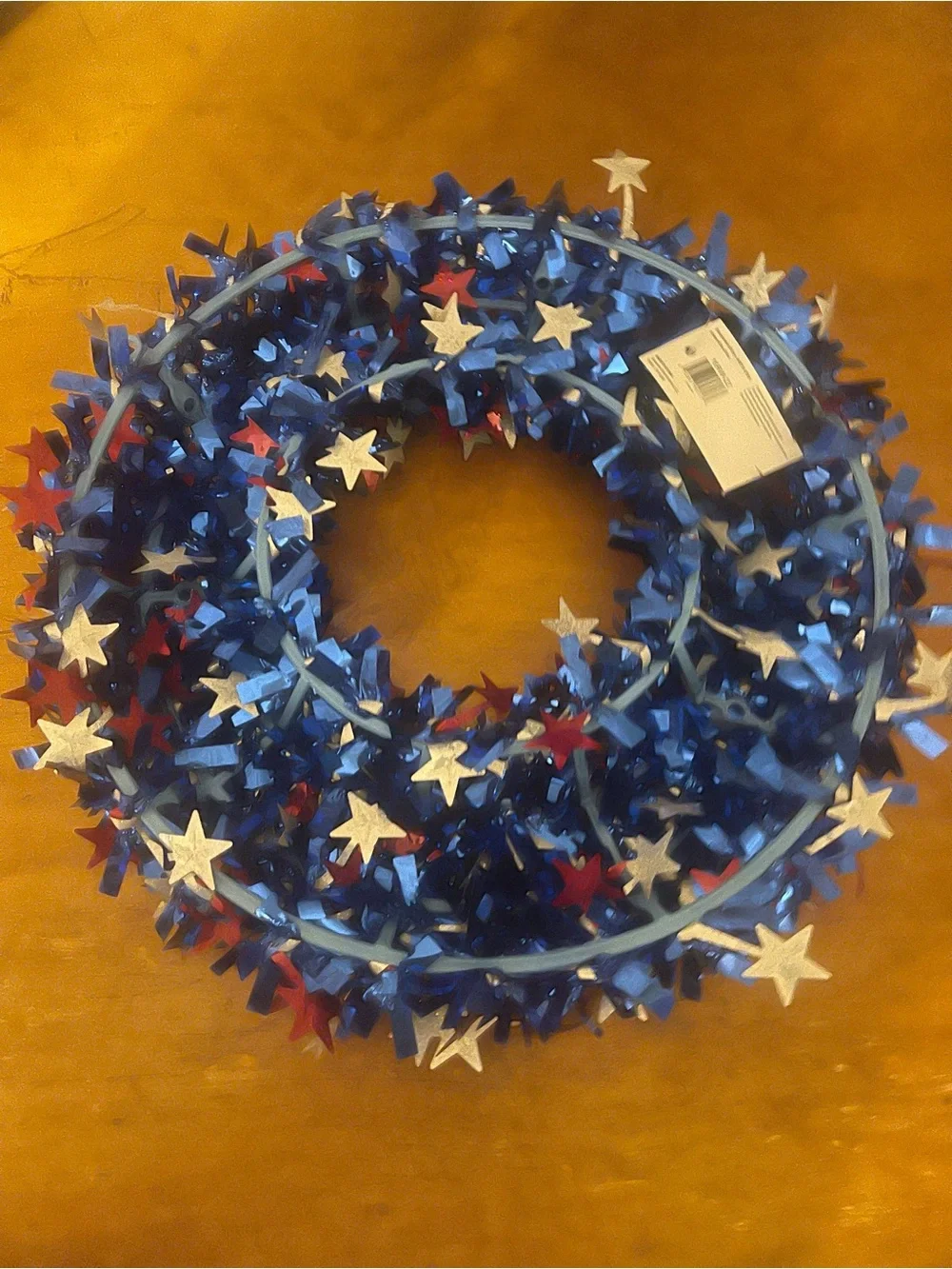 Patriotic Star Tinsel Wreath - Red, White & Blue